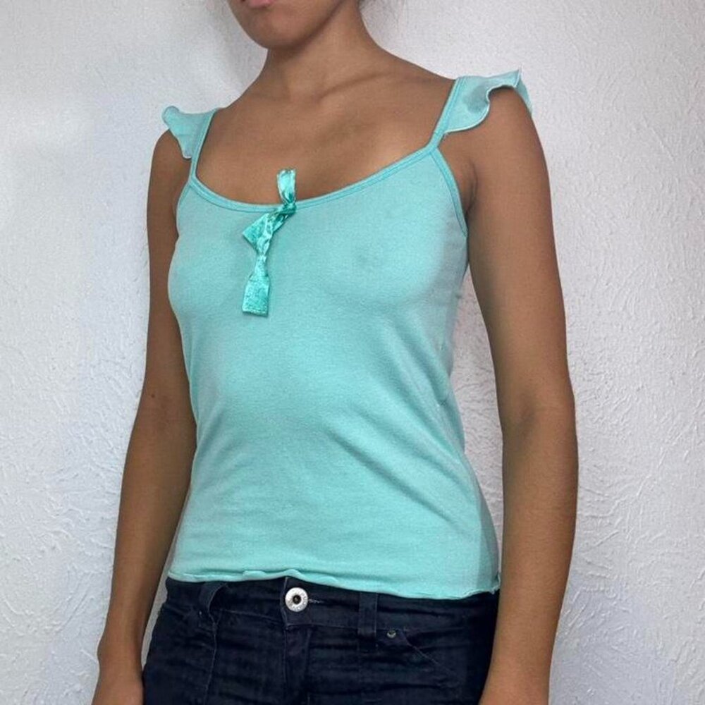 Y2k BLUE TEAL BOW TANK TOP